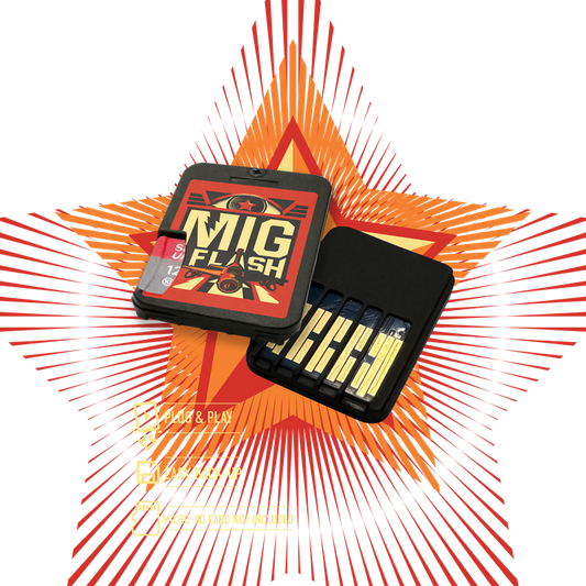 Mig Flash V2 Switch game backup cartridge with toggle button — front view showing SD card slot