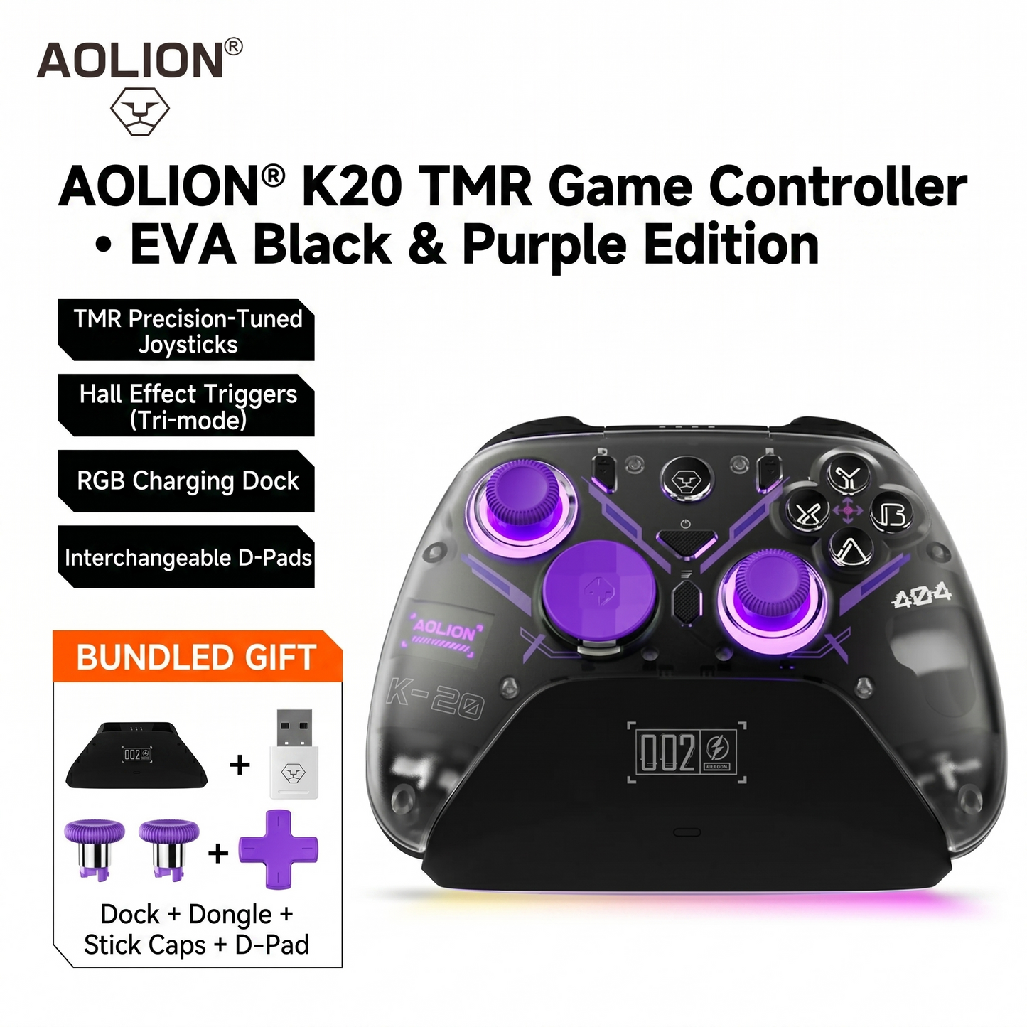 AOLION K20 Hall Effect Gaming Controller — Zero Drift, Mechanical Buttons, Custom Macros