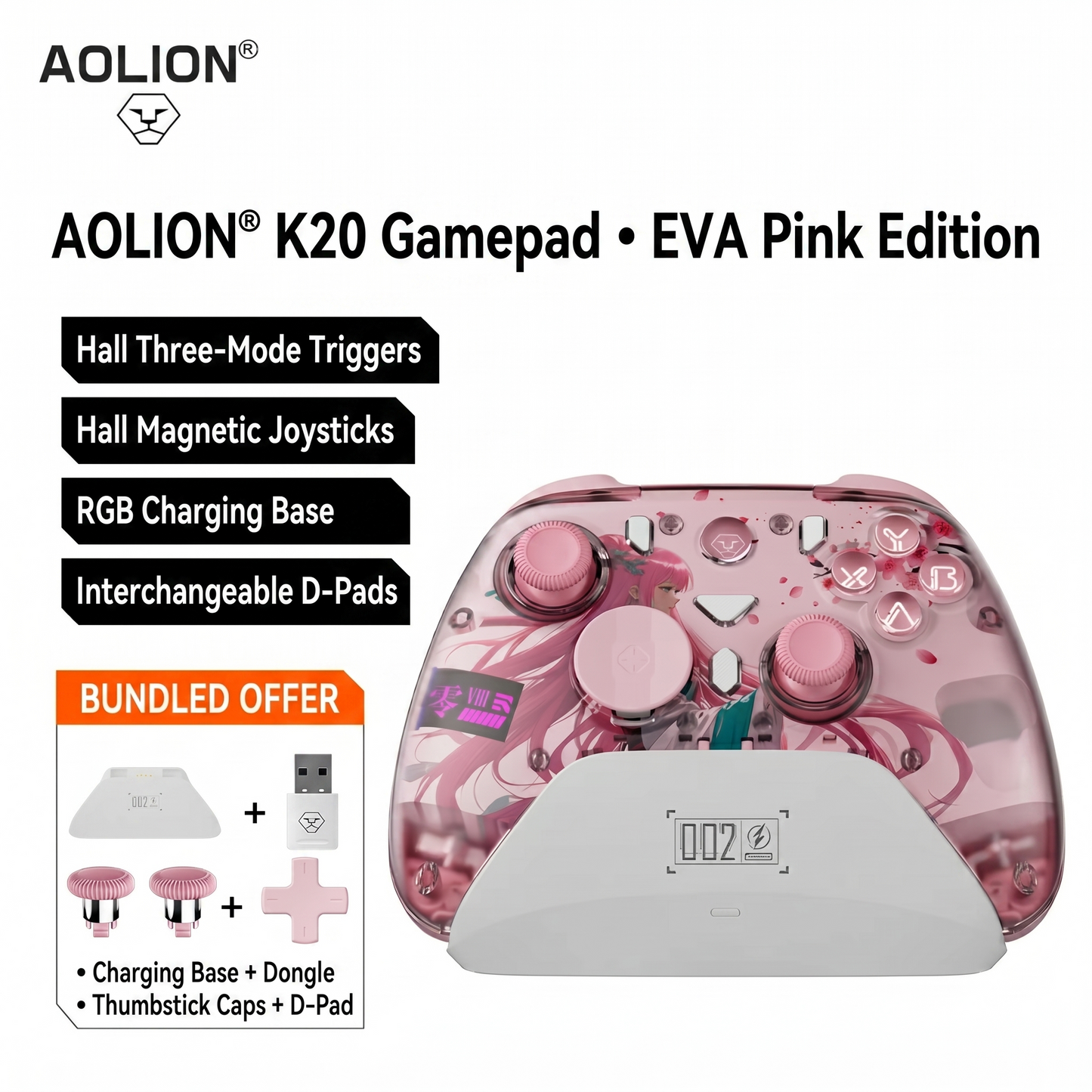 AOLION K20 Hall Effect Gaming Controller — Zero Drift, Mechanical Buttons, Custom Macros