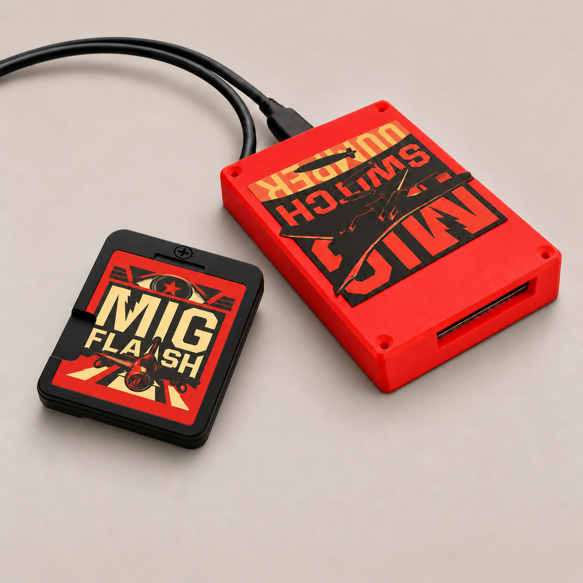 Mig Flash V2 card and Mig Flash Dumper bundle on a studio background